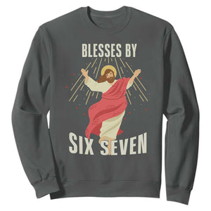 Christian 67 Meme Sweatshirt Blesses By Six Seven Funny TS14 Dark Heather Print Your Wear