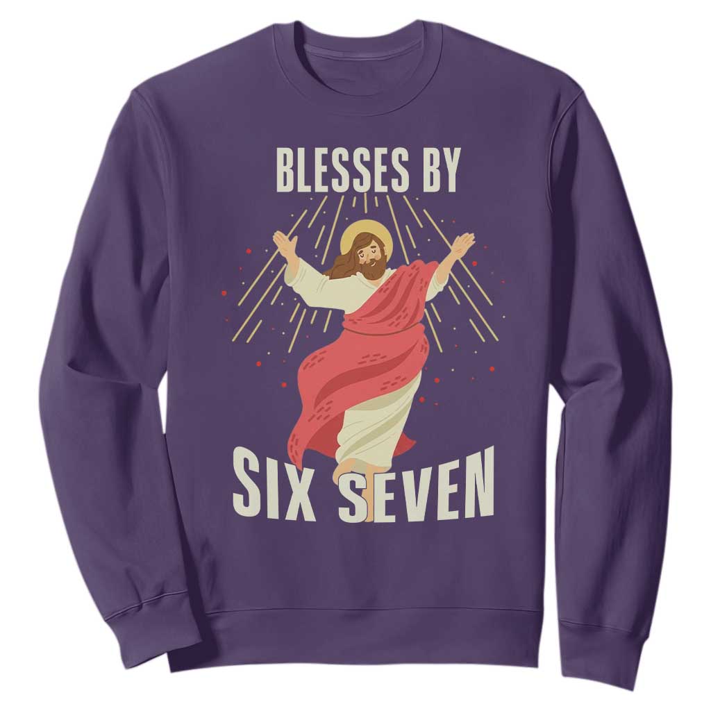 Christian 67 Meme Sweatshirt Blesses By Six Seven Funny TS14 Purple Print Your Wear