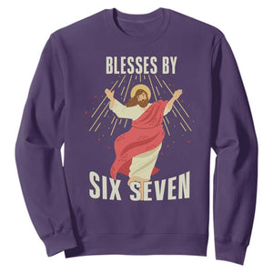 Christian 67 Meme Sweatshirt Blesses By Six Seven Funny TS14 Purple Print Your Wear