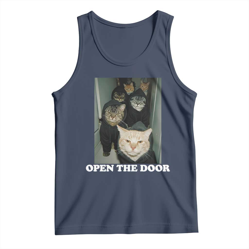 Open The Door Cats Lover Tank Top Funny Cat Gang Sarcastic Meme TS14 Navy Print Your Wear
