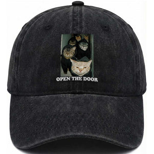 Open The Door Cats Lover Washed Cotton Baseball Cap Funny Cat Gang Sarcastic Meme TS14 Washed Cap Universal Fit Black Print Your Wear