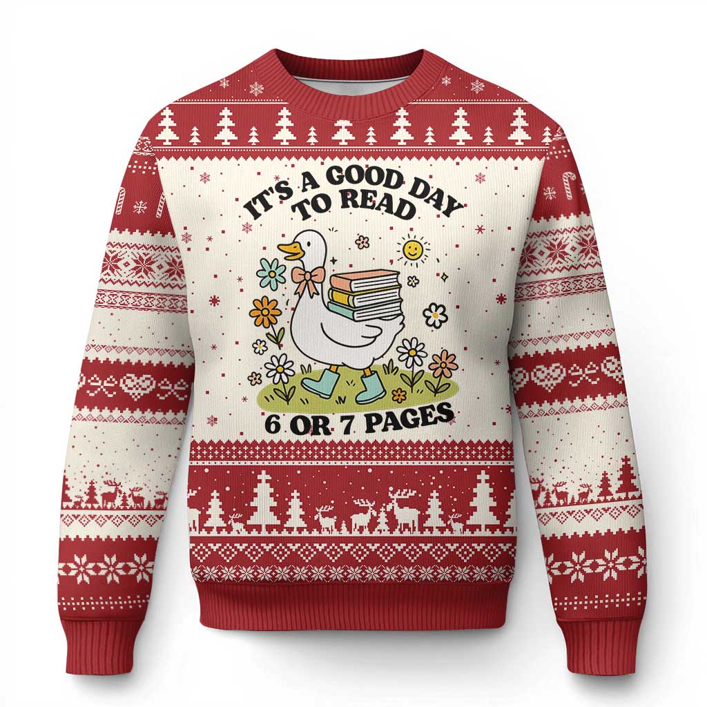 Its A Good Day To Read 6 or 7 Pages Ugly Christmas Sweater Funny Six Seven Teacher Book Lover TS14 Beige Red Print Your Wear