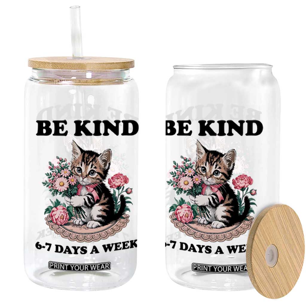 Be Kind 6 7 Days a Week Glass Can Funny Six Seven Cat Teacher Meme TS14 Print Your Wear