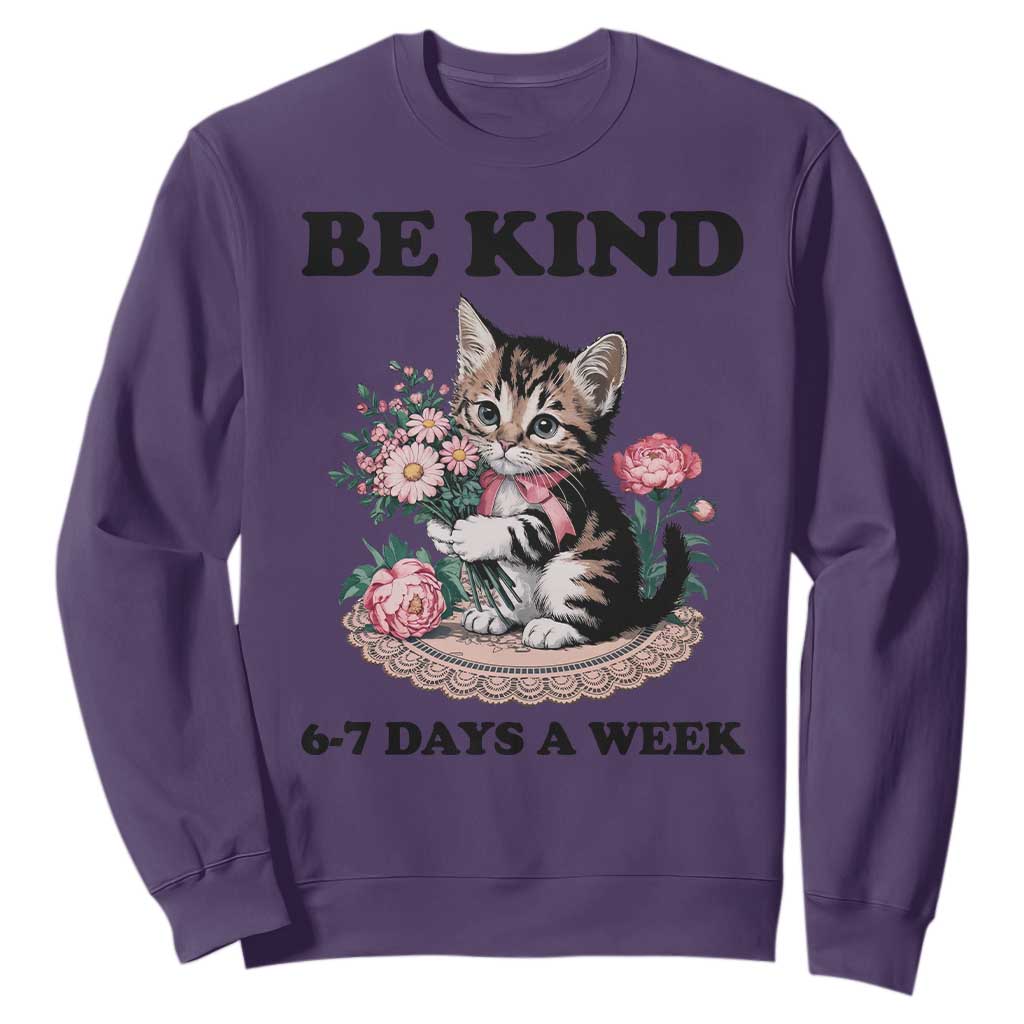 Be Kind 6 7 Days a Week Sweatshirt Funny Six Seven Cat Teacher Meme TS14 Purple Print Your Wear