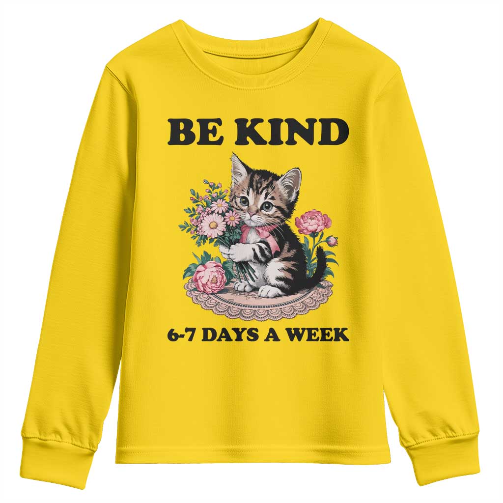 Be Kind 6 7 Days a Week Youth Sweatshirt Funny Six Seven Cat Teacher Meme TS14 Daisy Print Your Wear
