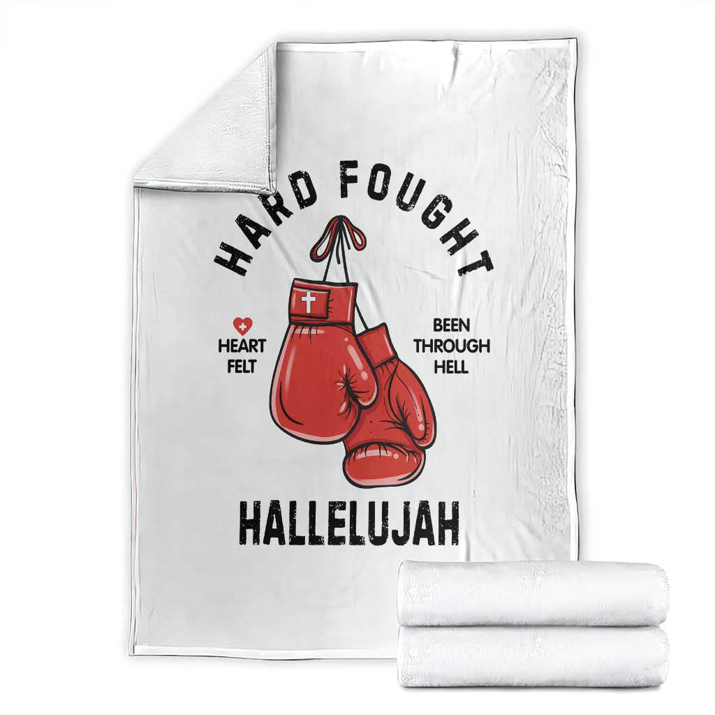 Hard Fought Hallelujah Throw Blanket Christian Boxing Gloves Bible Verse Faith TS14 White Print Your Wear