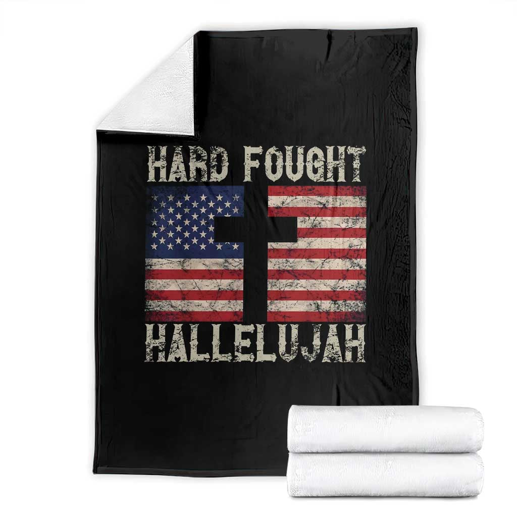 Hard Fought Hallelujah Throw Blanket Patriotic Christian Faith American Flag TS14 Black Print Your Wear