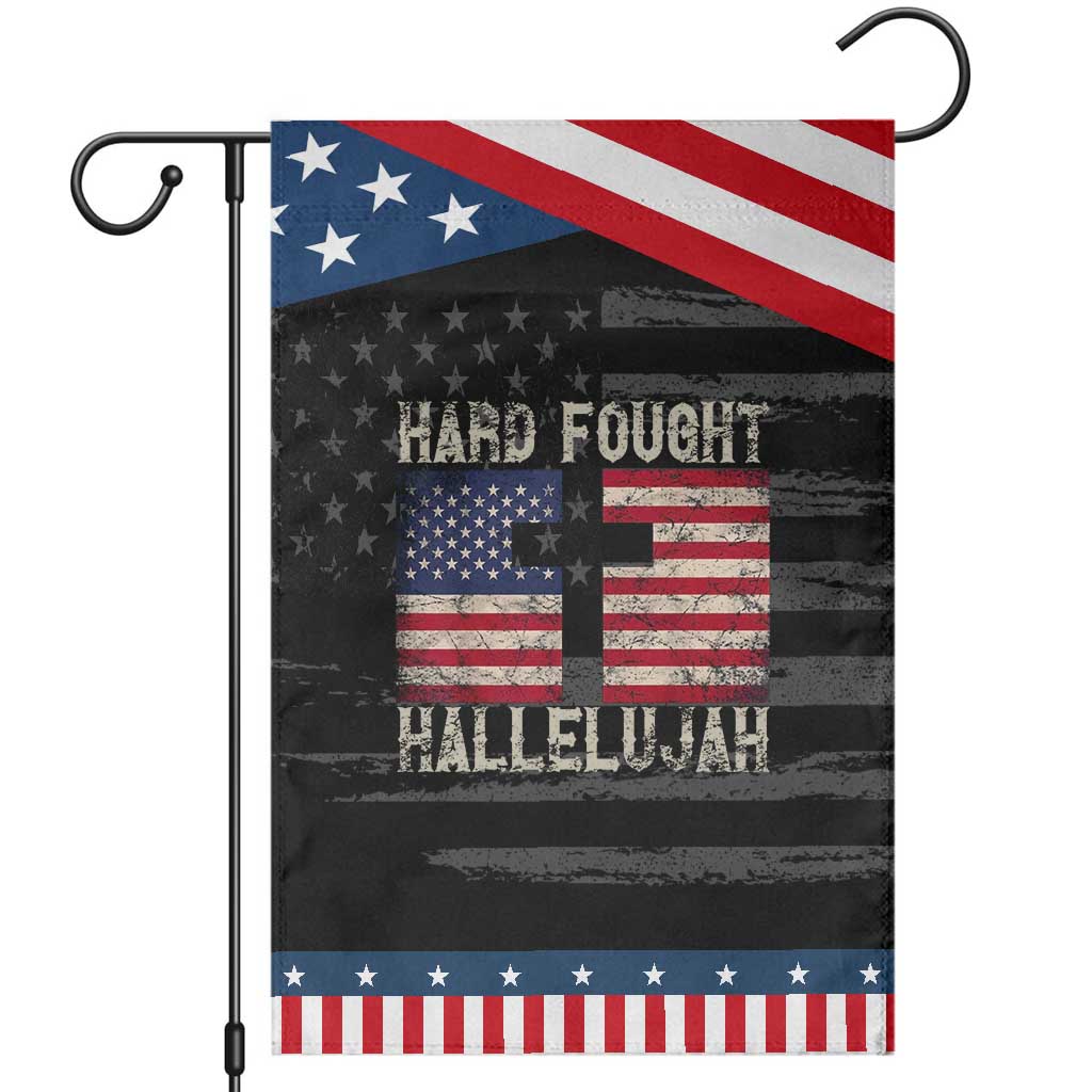 Hard Fought Hallelujah Garden Flag Patriotic Christian Faith American Flag TS14 Distressed Black Blue Print Your Wear