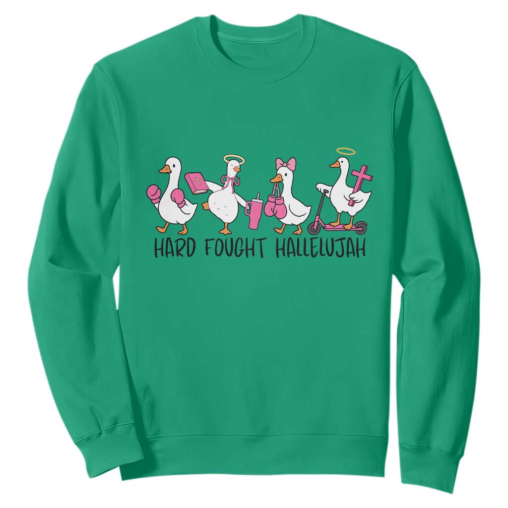 Hard Fought Hallelujah Sweatshirt Funny Christian Goose TS14 Irish Green Print Your Wear