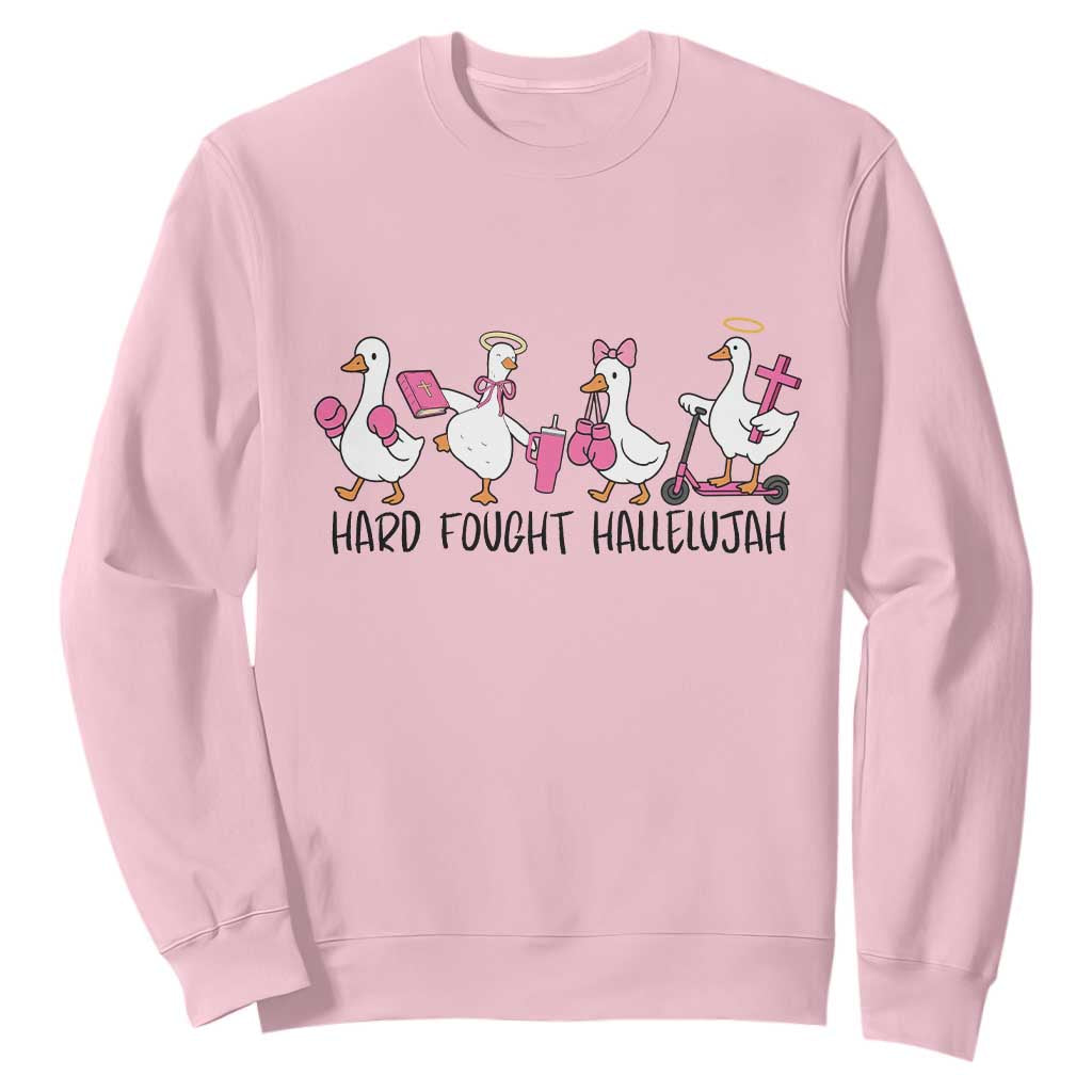 Hard Fought Hallelujah Sweatshirt Funny Christian Goose TS14 Light Pink Print Your Wear