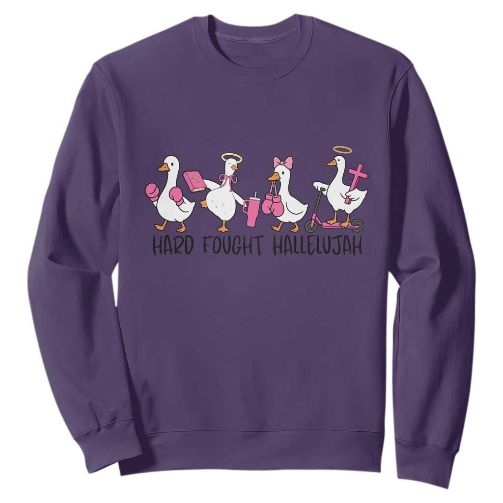 Hard Fought Hallelujah Sweatshirt Funny Christian Goose TS14 Purple Print Your Wear