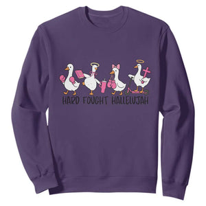 Hard Fought Hallelujah Sweatshirt Funny Christian Goose TS14 Purple Print Your Wear