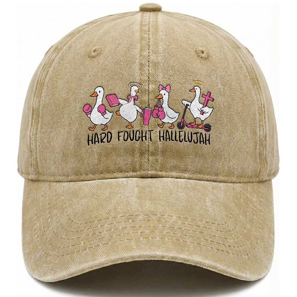 Hard Fought Hallelujah Washed Cotton Baseball Cap Funny Christian Goose TS14 Washed Cap Universal Fit Khaki Print Your Wear