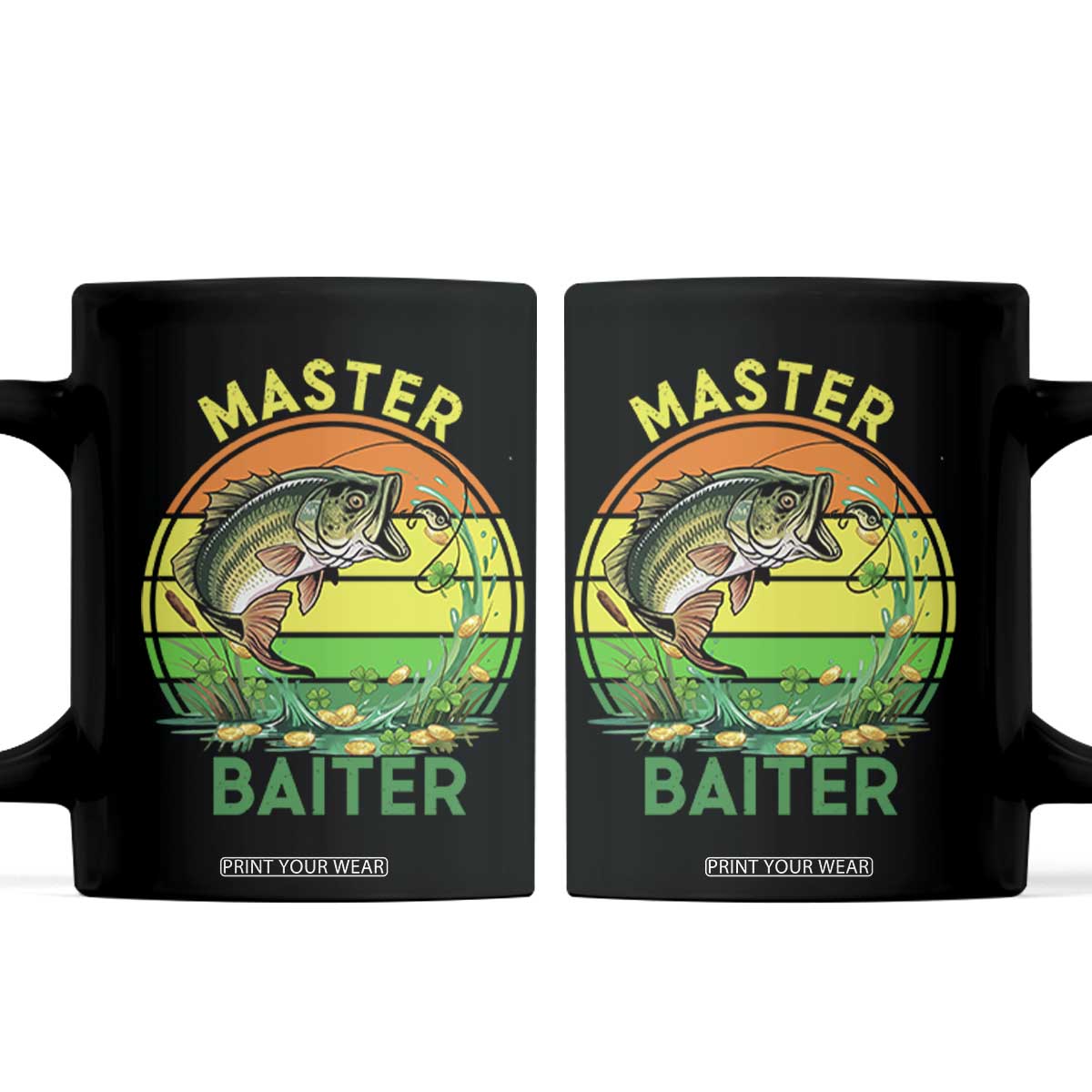 Funny Bass Fishing St Patricks Day Coffee Mug Master Baiter TS14 Black Print Your Wear
