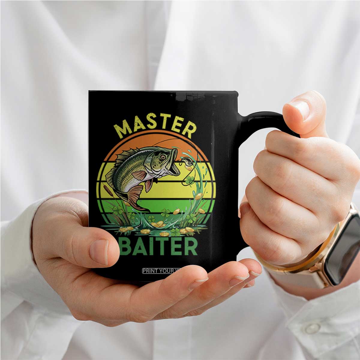 Funny Bass Fishing St Patricks Day Coffee Mug Master Baiter TS14 Print Your Wear