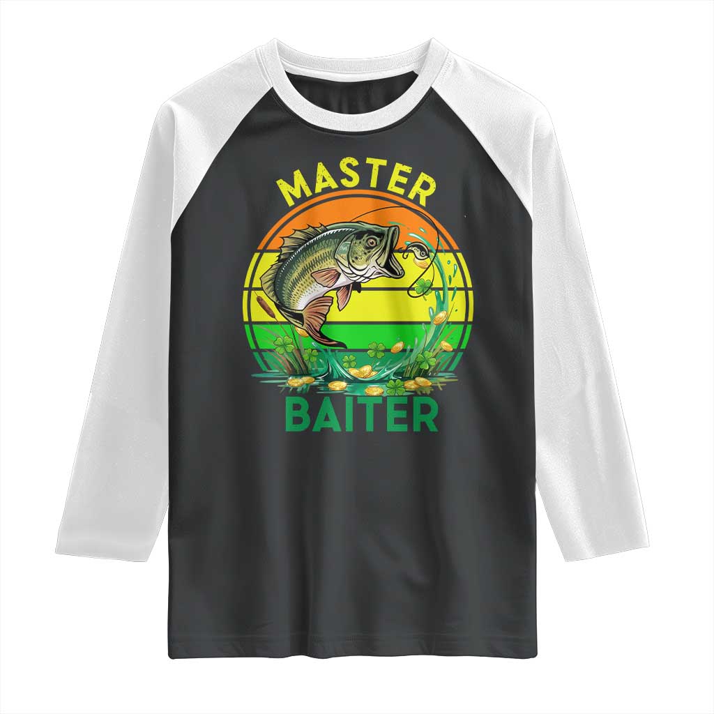 Funny Bass Fishing St Patricks Day Raglan Shirt Master Baiter TS14 Black White Print Your Wear
