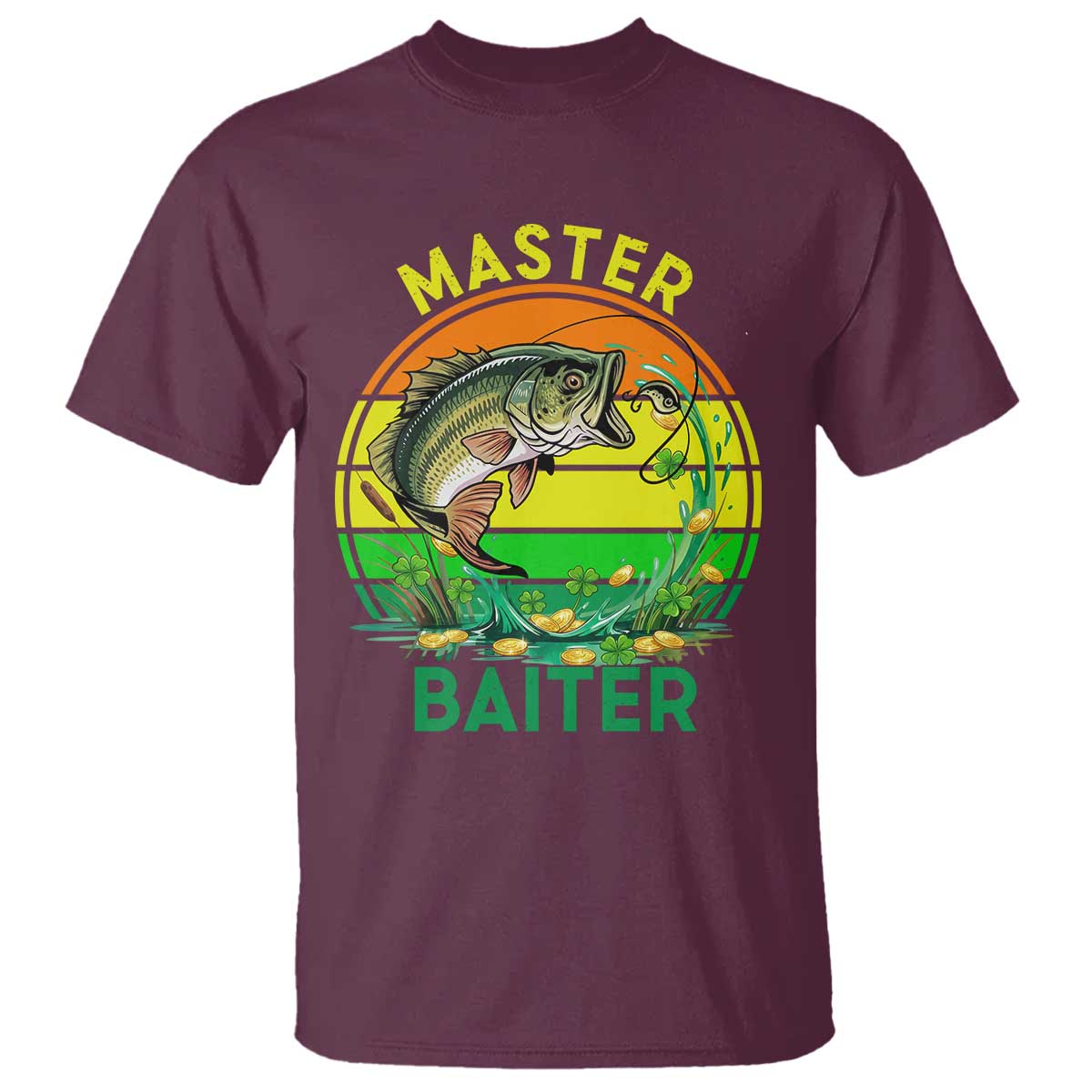 Funny Bass Fishing St Patricks Day T Shirt Master Baiter TS14 Maroon Print Your Wear
