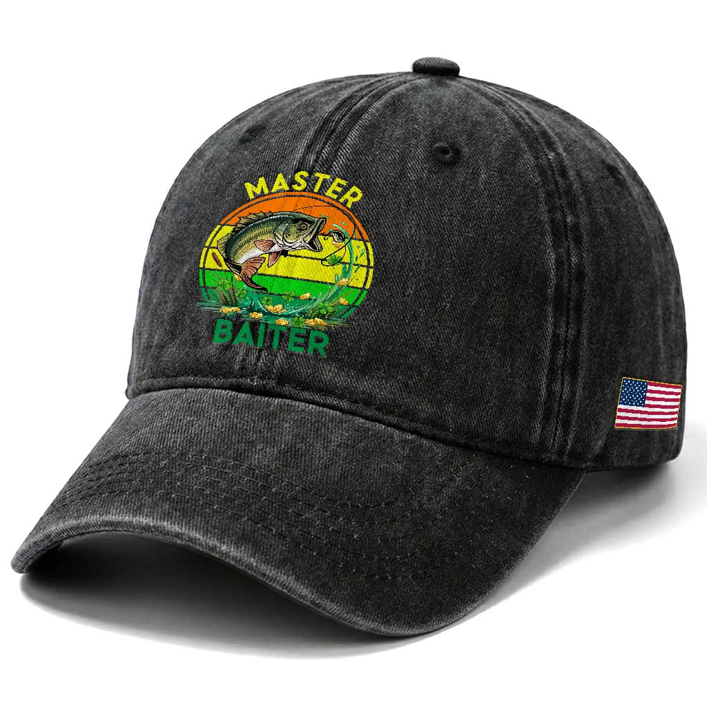 Funny Bass Fishing St Patricks Day Washed Cotton Baseball Cap Master Baiter TS14 Print Your Wear