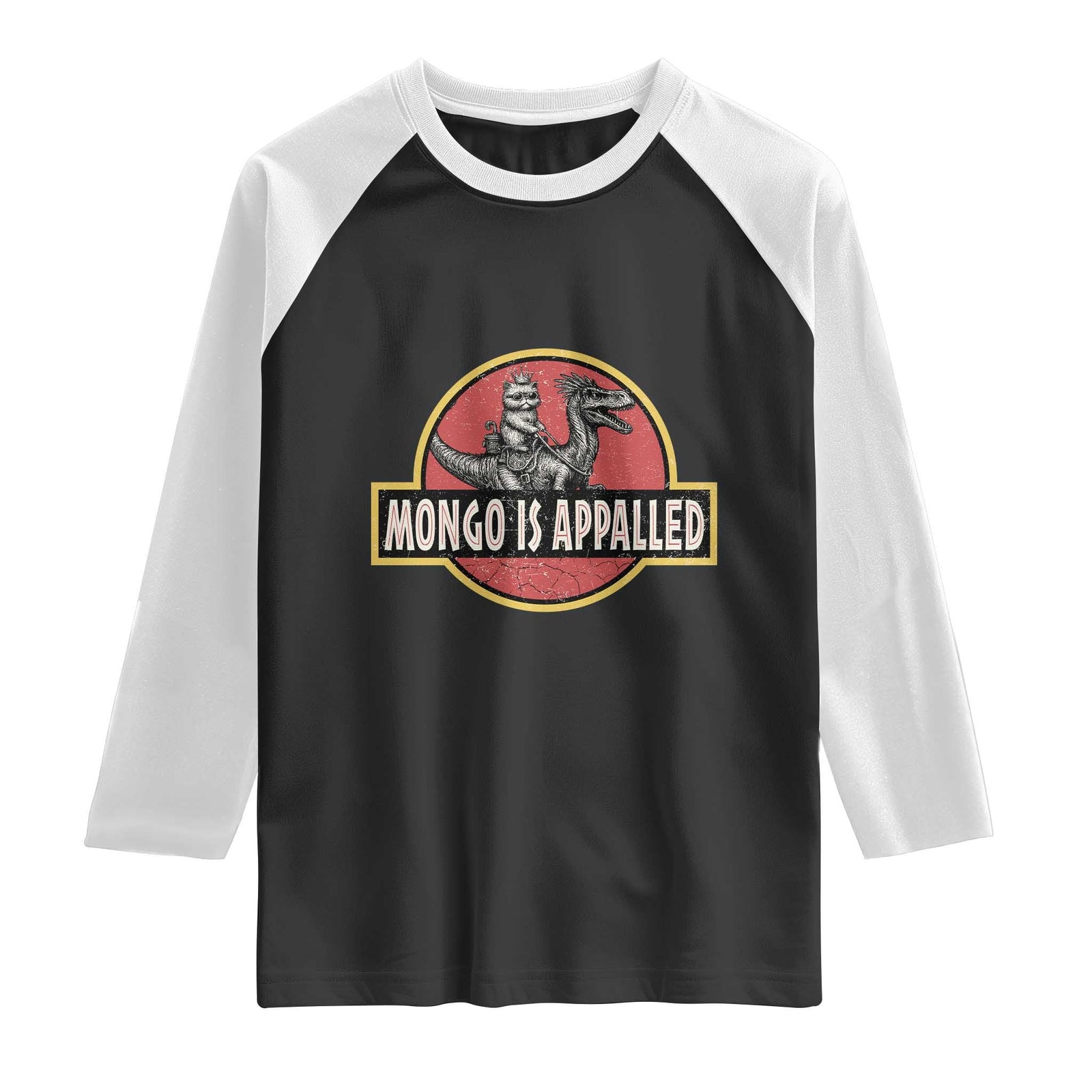 Retro Mongo is Appalled Raglan Shirt Princess Cat Riding Dinosaur Book Lover TS14 Black White Print Your Wear