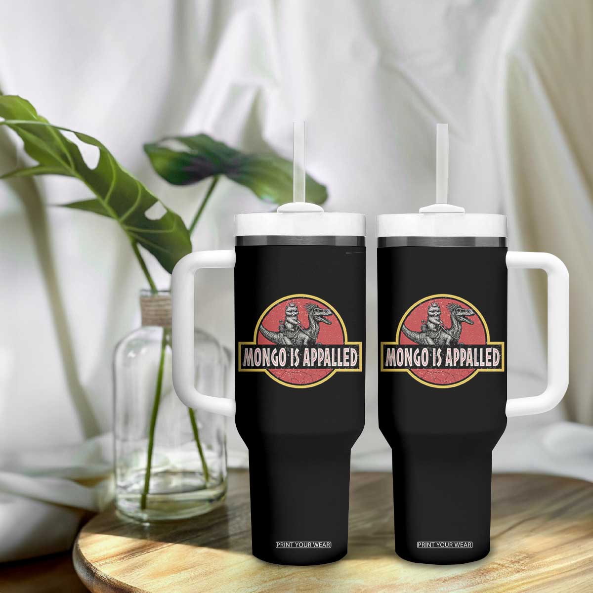 Retro Mongo is Appalled Tumbler With Handle Princess Cat Riding Dinosaur Book Lover TS14 Print Your Wear