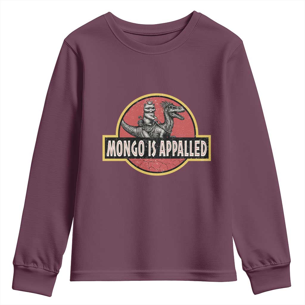 Retro Mongo is Appalled Youth Sweatshirt Princess Cat Riding Dinosaur Book Lover TS14 Maroon Print Your Wear