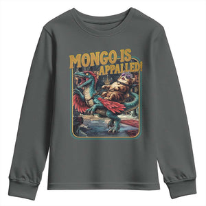 Mongo is Appalled Youth Sweatshirt Vintage Princess Cat Riding Dinosaur Sci-Fi Book Lover TS14 Dark Heather Print Your Wear