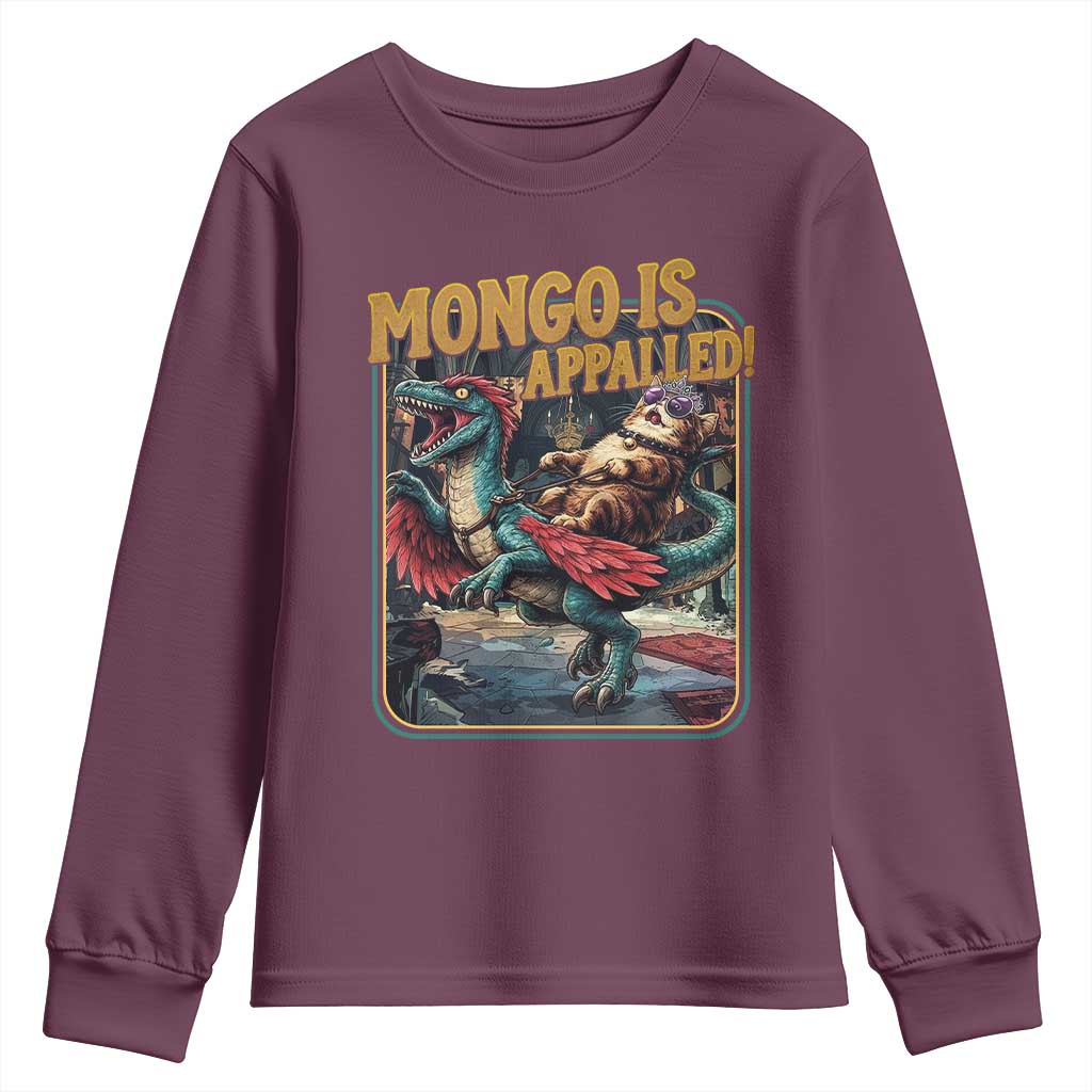 Mongo is Appalled Youth Sweatshirt Vintage Princess Cat Riding Dinosaur Sci-Fi Book Lover TS14 Maroon Print Your Wear