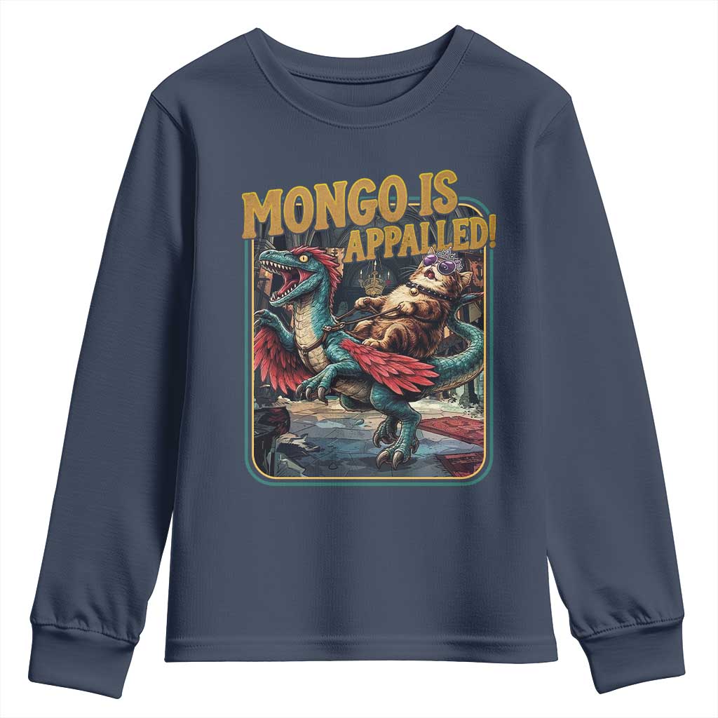 Mongo is Appalled Youth Sweatshirt Vintage Princess Cat Riding Dinosaur Sci-Fi Book Lover TS14 Navy Print Your Wear