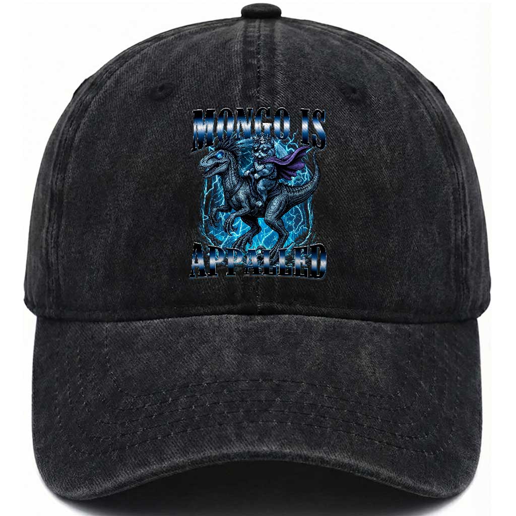 Mongo is Appalled Washed Cotton Baseball Cap Funny Princess Cat Riding Dinosaur TS14 Print Your Wear