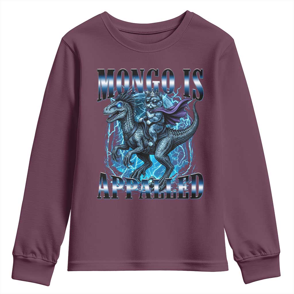 Mongo is Appalled Youth Sweatshirt Funny Princess Cat Riding Dinosaur TS14 Maroon Print Your Wear