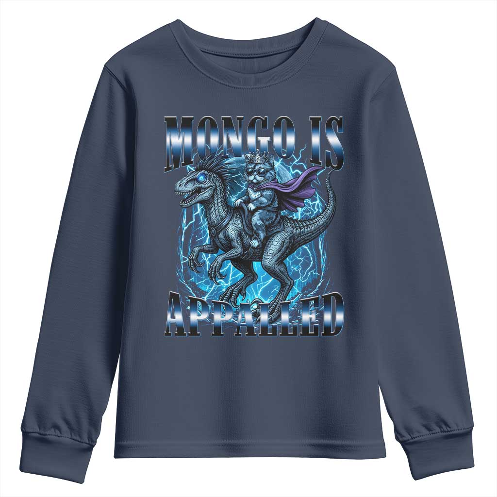 Mongo is Appalled Youth Sweatshirt Funny Princess Cat Riding Dinosaur TS14 Navy Print Your Wear