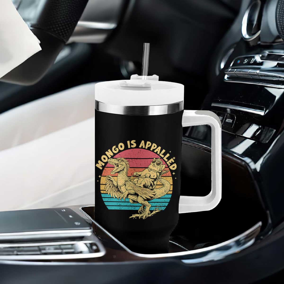 Mongo is Appalled Tumbler With Handle Vintage Princess Cat Riding Dinosaur TS14 Print Your Wear