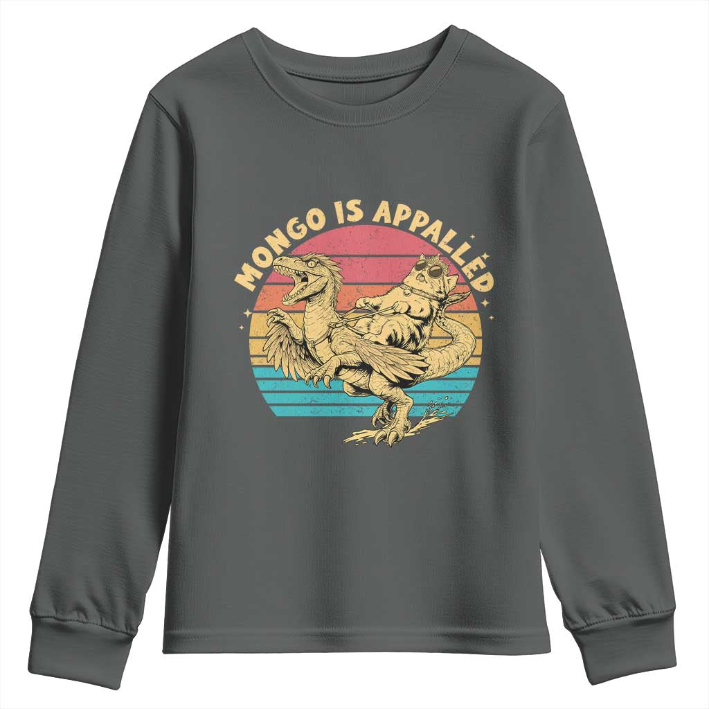Mongo is Appalled Youth Sweatshirt Vintage Princess Cat Riding Dinosaur TS14 Dark Heather Print Your Wear