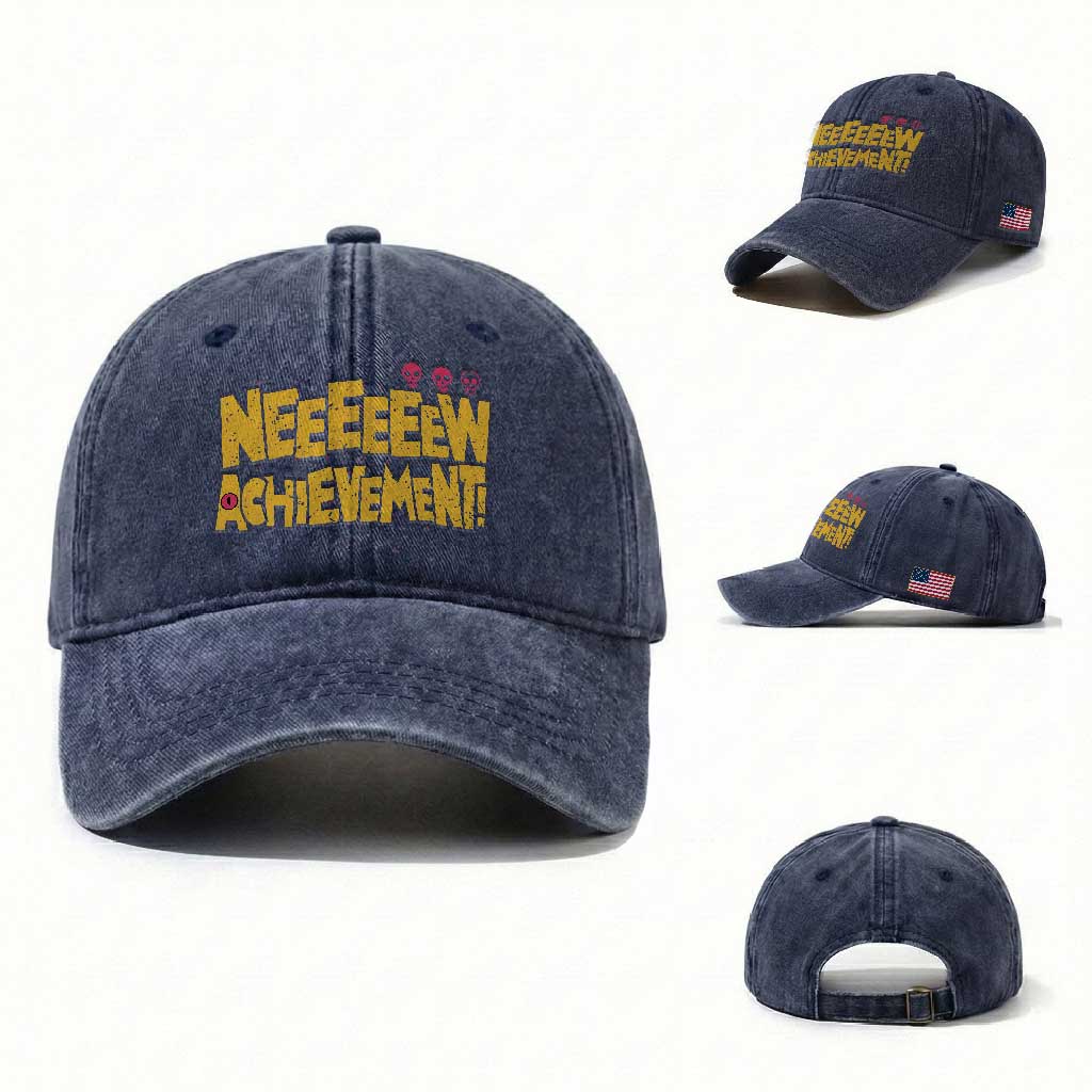 New Achievement Washed Cotton Baseball Cap Funny Sci-Fi Book Lover TS14 Washed Cap Universal Fit Navy Print Your Wear