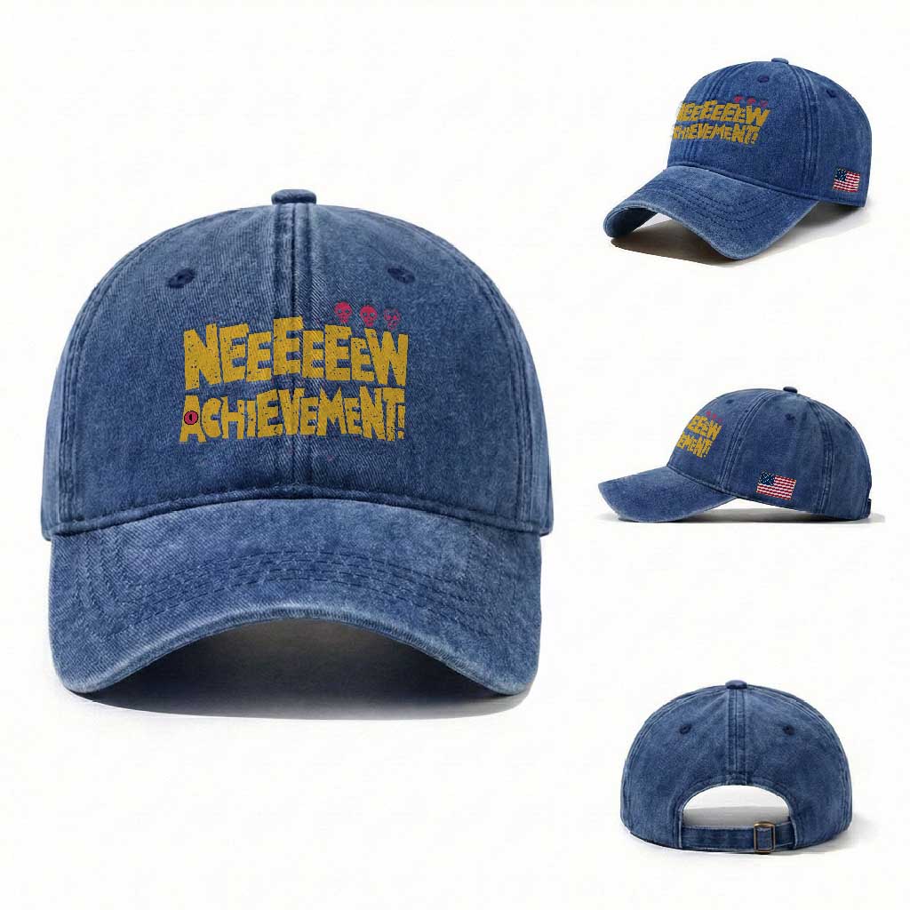 New Achievement Washed Cotton Baseball Cap Funny Sci-Fi Book Lover TS14 Washed Cap Universal Fit Royal Blue Print Your Wear