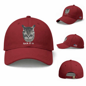 Lock TF In Cat Baseball Cap Funny Gen Z Meme TS14 Baseball Cap Universal Fit Cherry Red Print Your Wear