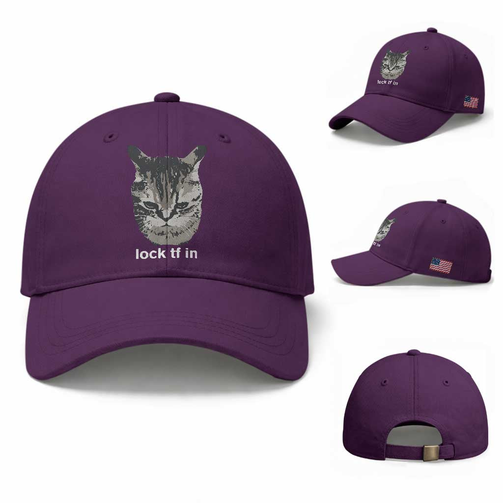 Lock TF In Cat Baseball Cap Funny Gen Z Meme TS14 Baseball Cap Universal Fit Purple Print Your Wear