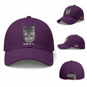 Lock TF In Cat Baseball Cap Funny Gen Z Meme TS14 Baseball Cap Universal Fit Purple Print Your Wear