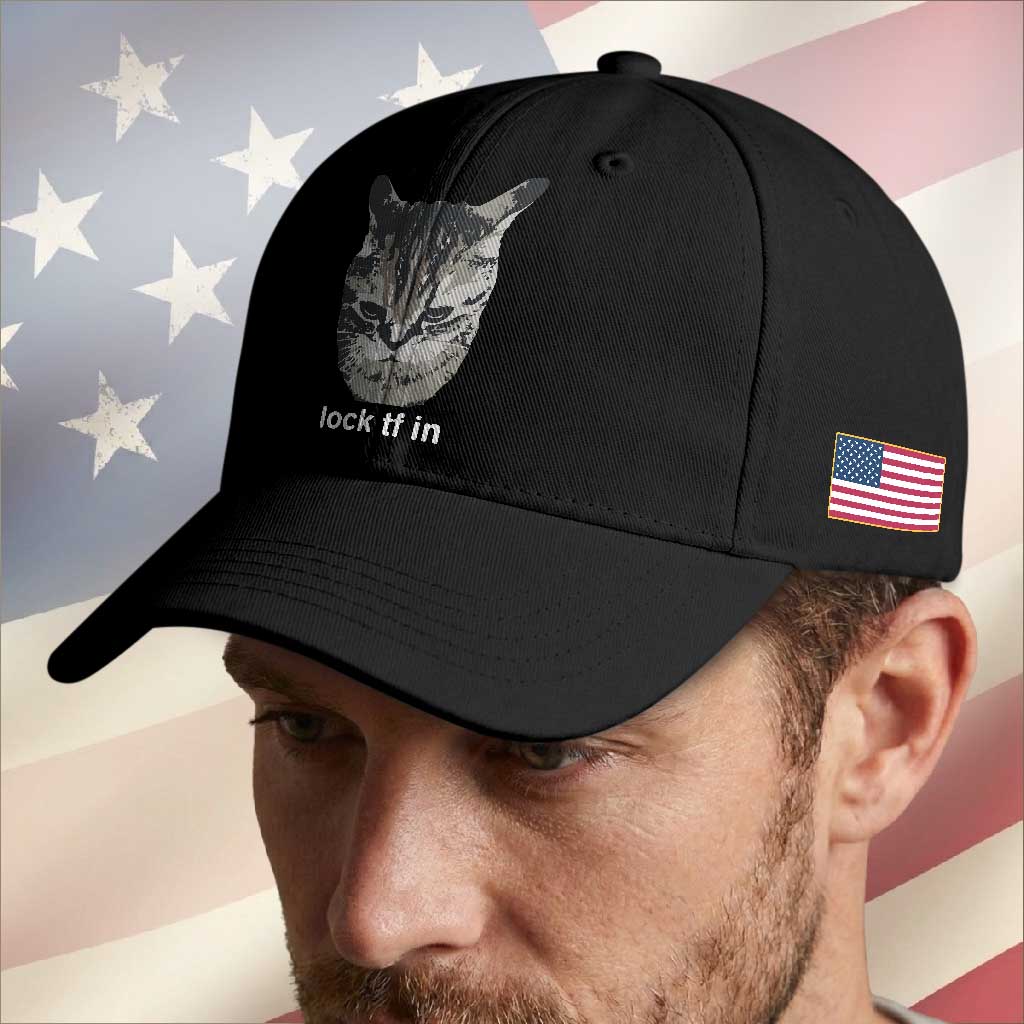 Lock TF In Cat Baseball Cap Funny Gen Z Meme TS14 Print Your Wear
