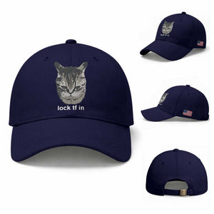 Lock TF In Cat Baseball Cap Funny Gen Z Meme TS14 Baseball Cap Universal Fit Dark Blue Print Your Wear
