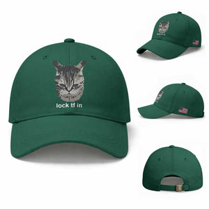 Lock TF In Cat Baseball Cap Funny Gen Z Meme TS14 Baseball Cap Universal Fit Irish Green Print Your Wear