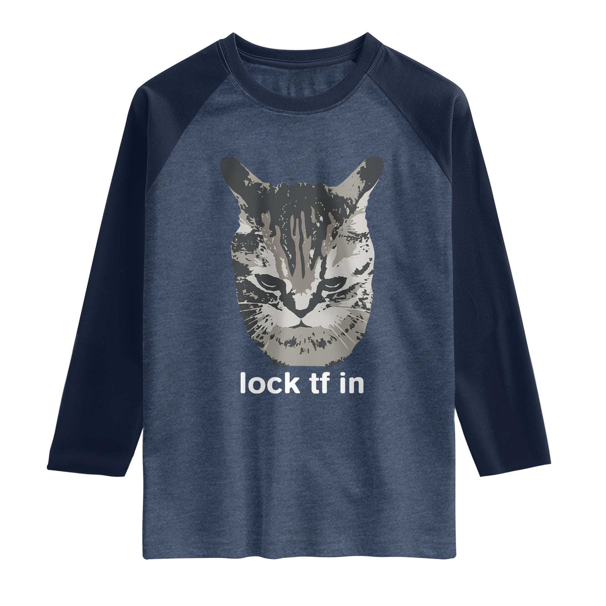 Lock TF In Cat Raglan Shirt Funny Gen Z Meme TS14 Heather Denim Navy Print Your Wear
