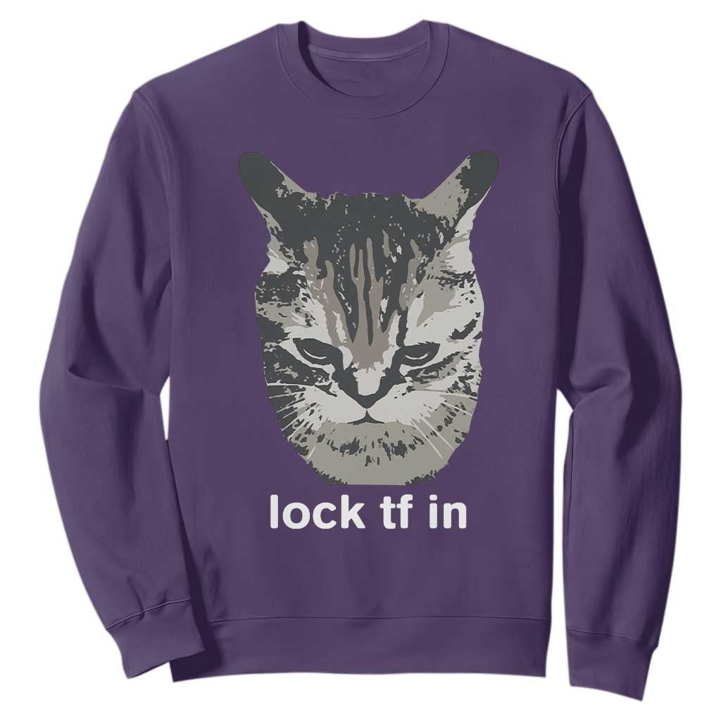 Lock TF In Cat Sweatshirt Funny Gen Z Meme TS14 Purple Print Your Wear