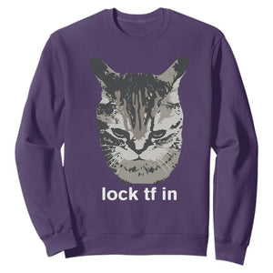 Lock TF In Cat Sweatshirt Funny Gen Z Meme TS14 Purple Print Your Wear