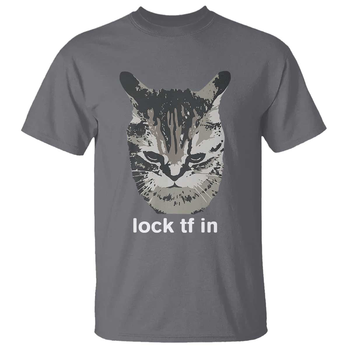 Lock TF In Cat T Shirt Funny Gen Z Meme TS14 Charcoal Print Your Wear