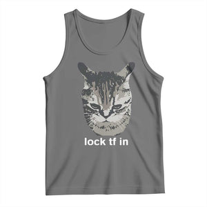 Lock TF In Cat Tank Top Funny Gen Z Meme TS14 Black Heather Print Your Wear
