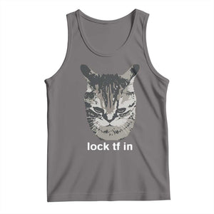 Lock TF In Cat Tank Top Funny Gen Z Meme TS14 Deep Heather Print Your Wear