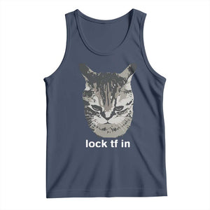 Lock TF In Cat Tank Top Funny Gen Z Meme TS14 Navy Print Your Wear