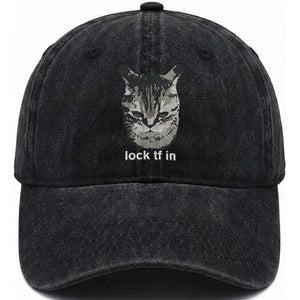 Lock TF In Cat Washed Cotton Baseball Cap - Funny Gen Z Meme TS14 Print Your Wear