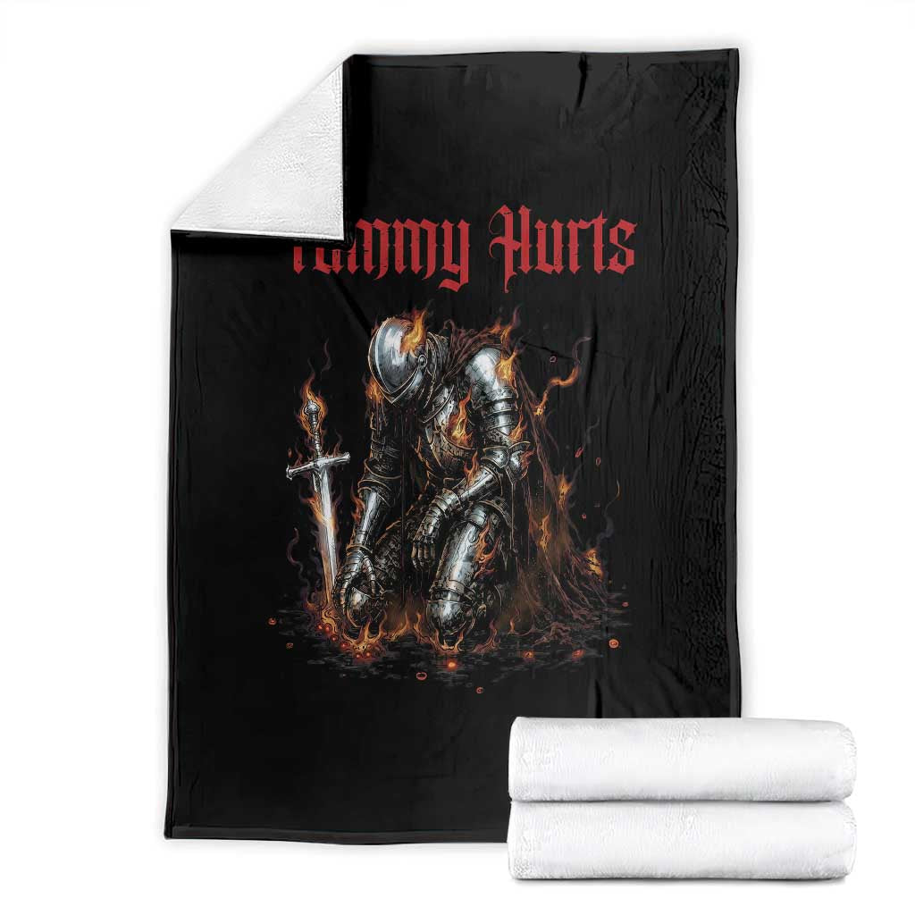 Tummy Hurts Throw Blanket Funny Medieval Knight Dark Humor TS14 Black Print Your Wear